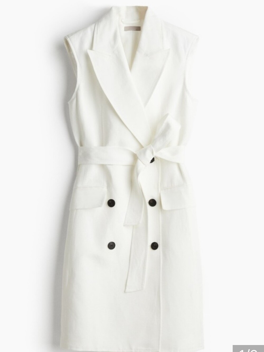 H&M White Sleeveless Double-Breasted Tie-Waist Dress Sz L
